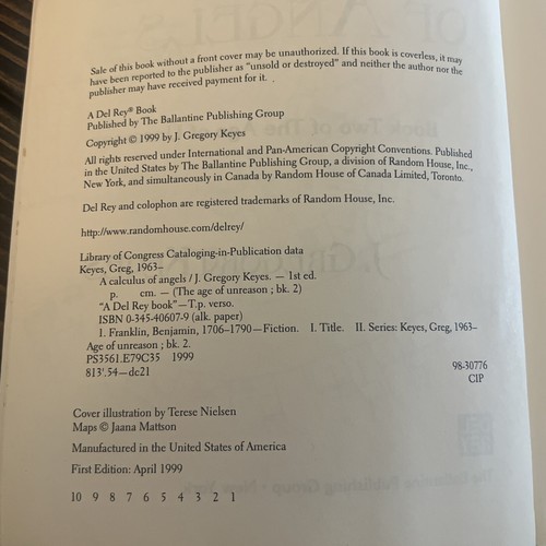 J Gregory Keyes - A Calculus Of Angels Unrevised Proofs First Edition Paperback - Picture 8 of 8
