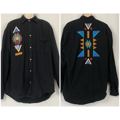 Vintage Sundance Denim Wear Shirt Mens XL Southwestern Tribal Patchwork Shacket - Picture 1 of 16