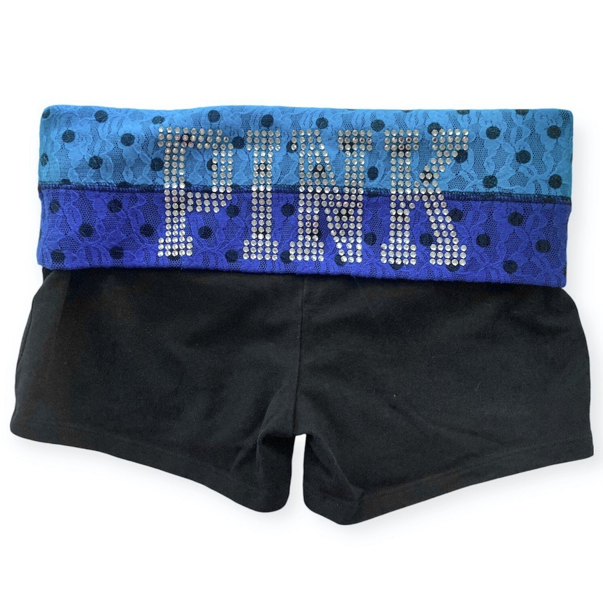 PINK Victoria Secret Y2K Fold Over Yoga Shorts Black Lace Dots 