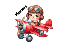 Flugzeug mit Junge Wandtattoo/Autoaufkleber mit Wunschnamen-Personalisierbar
