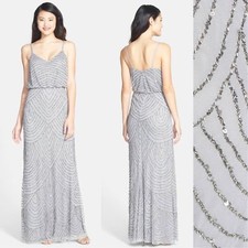 NWT Adrianna Papell Embellished Blouson Gown Silver SZ 12 e278
