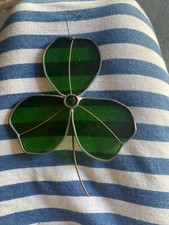 Stained Glass Green Shamrock/Clover Hanger/Suncatcher VTG Home Decor/Ornament