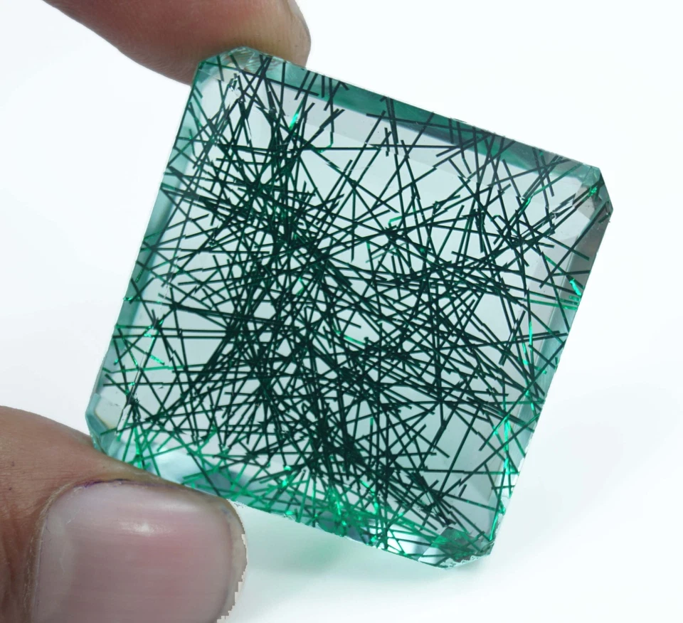 Natural Certified 127.65  Ct Radiant Cut Green Rutilated Quartz Loose Gemstone - Image 2 of 4