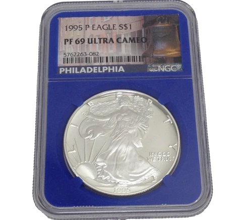 1995-P Proof American Silver Eagle NGC PF69 Ultra Cameo Blue Core Holder Label