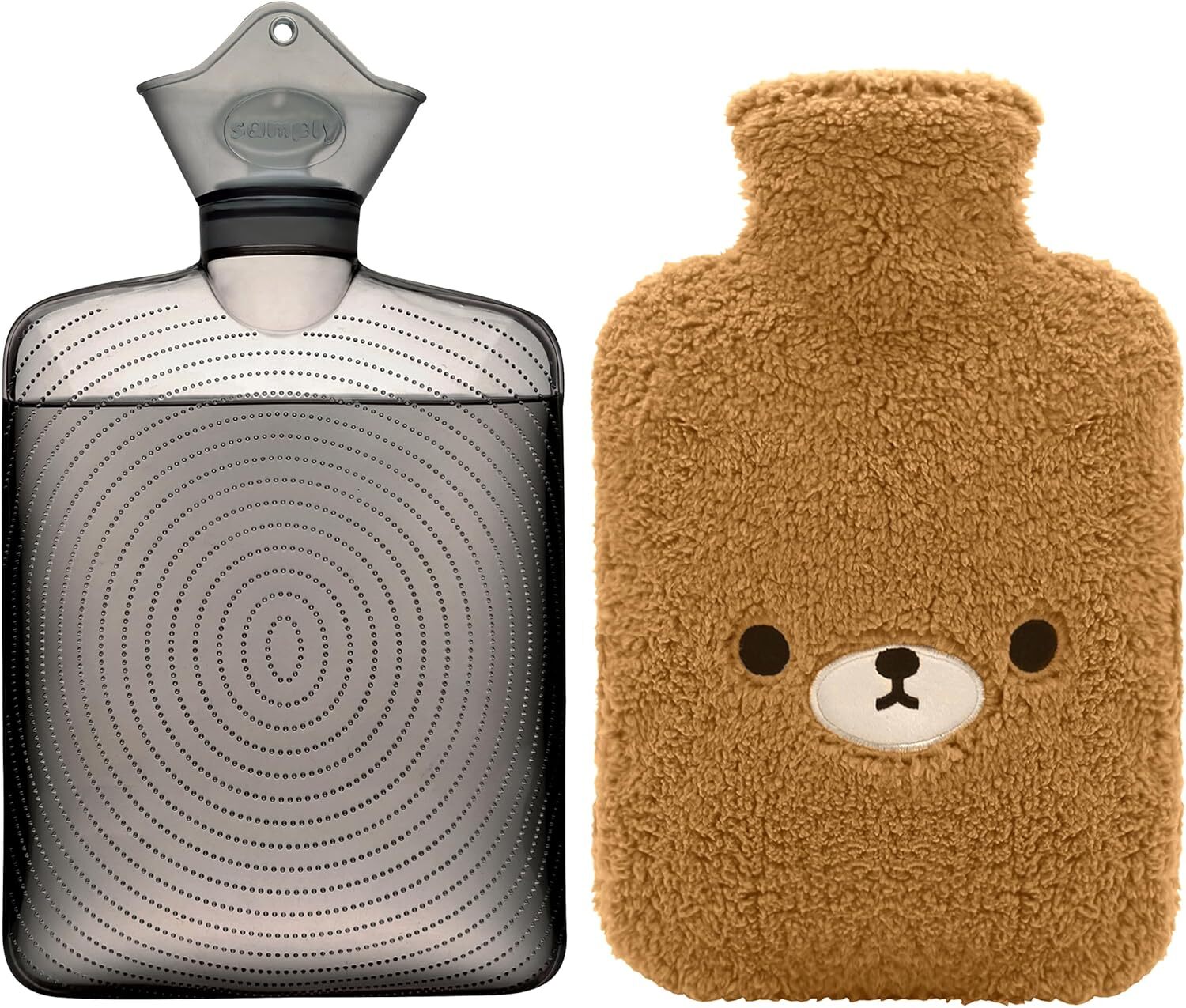 Samply Hot Water Bottle with Cute Fleece Cover, 2Liter Water Bag for Hot and Col