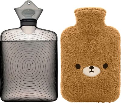 Samply Hot Water Bottle with Cute Fleece Cover, 2Liter Water Bag for Hot and Col