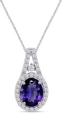 Halo Pendant 18" Necklace Simulated Birthstone 14K White Gold Plated Silver