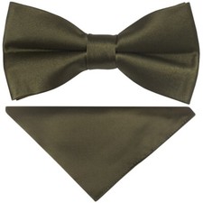 Pre Tied Plain Leaf Green Satin Boys Bow Tie and Pocket Square Wedding Formal
