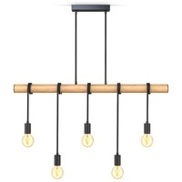 Pendelleuchte Retro Holz 5-Flammig E27 HäNgelampe Schwarz Vintage Esstisch