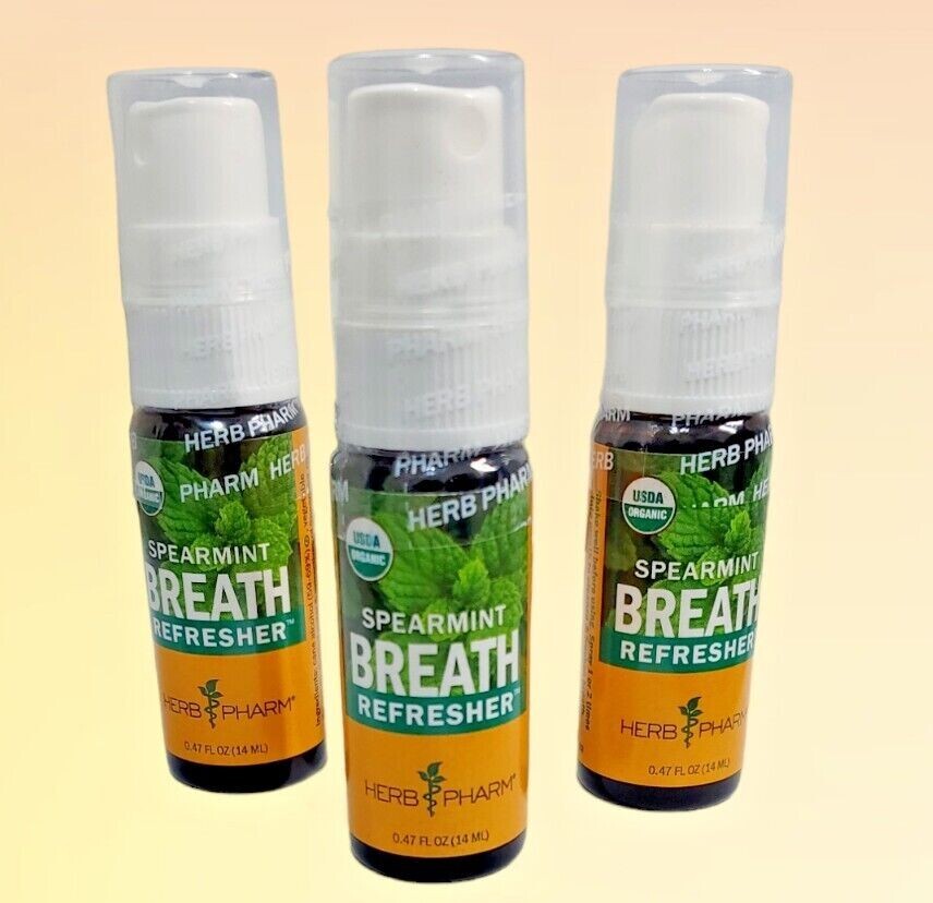 3 Pack, Herb Pharm Herbal Breath Refresher SPEARMINT 0.47 fl oz EA Bottle
