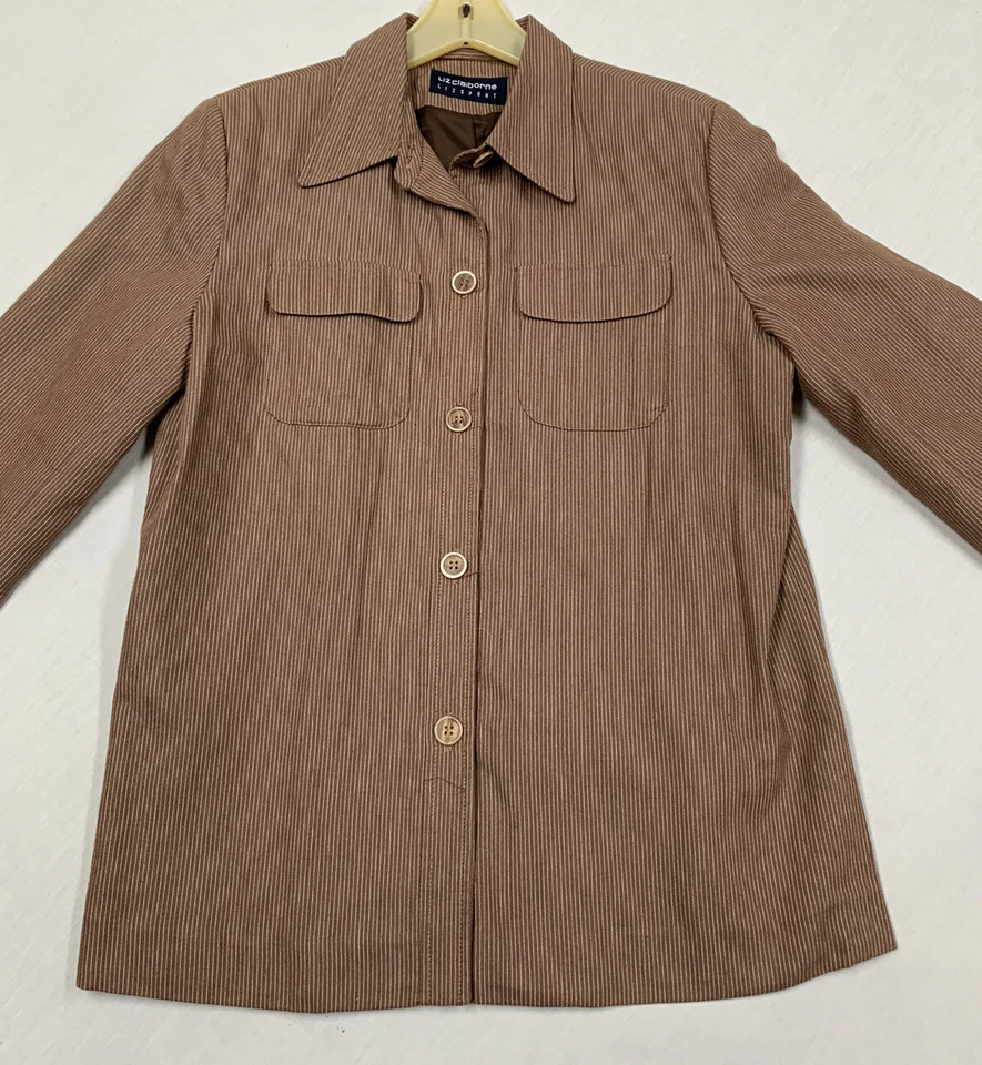 Chaqueta Blazer LIZ CLAIBORNE LIZ SPORT Botón Túnica Rayas Para Mujer Talla M Foto 3 de 4