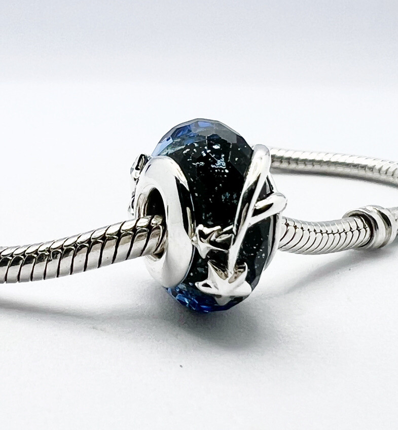 Shooting Star Murano Glass Galaxy Charm Bead in Genuine 925 Sterling Silver 💖