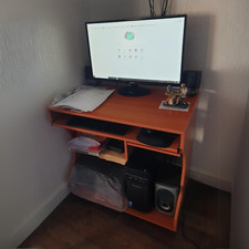 Small Computer Desk on Wheels Sliding Keyboard Tray Computer Table with Shelves