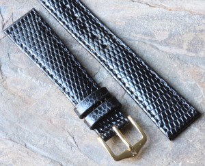 Rare-size-17mm-black-Genuine-Lizard-vintage-fully-stitched-watch-strap-by-Hirsch