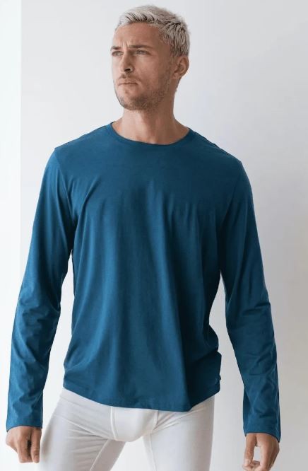 Lahgo Organic Pima-Cotton Long-Sleeved T-Shirt, Teal, X-Large