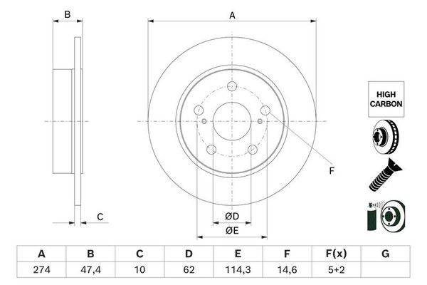 2Er Set Bremsscheiben Bosch 0 986 479 H73 Toyota 42431 02320 42431-02320-image