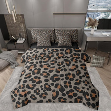 Cheetah Print 7 Pieces Bedding Set Queen Size,Brown Black Grey Leopard Bed in a