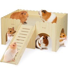 Large Wooden Guinea Pig Hideout with Ramp  4 Cave Entrances for Small Pets ...
