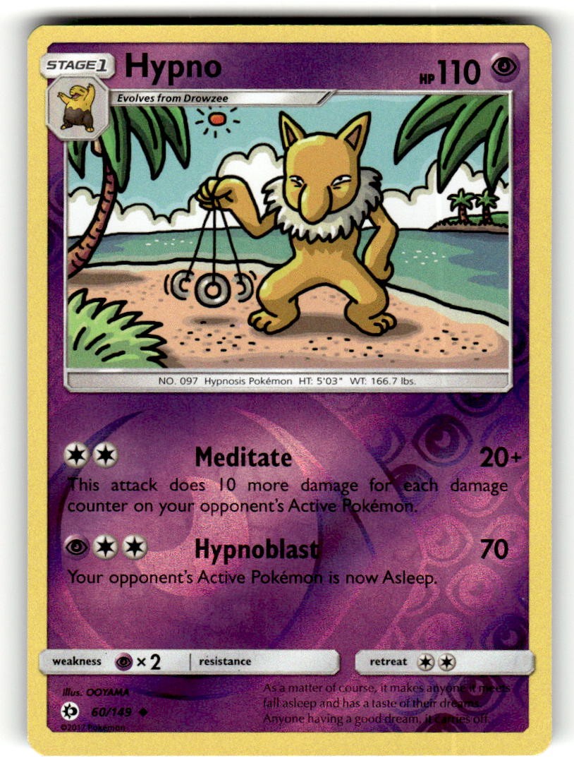 Hypno 60/149 Uncommon SM Base Set Reverse Holo Pokemon Near Mint