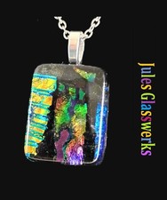 Hand Crafted  Fused Dichroic Glass Pendant Necklace W/ Chain 1651