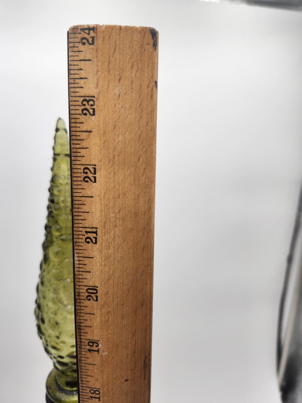 Vtg 22.75" Avocado Green Empoli Butterfly Floral Art Glass Bottle & Stopper MCM 