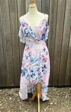 Lipsy Size 10 Chiffon Cold Shoulder Maxi Dress Multi Floral Print Charity Sale