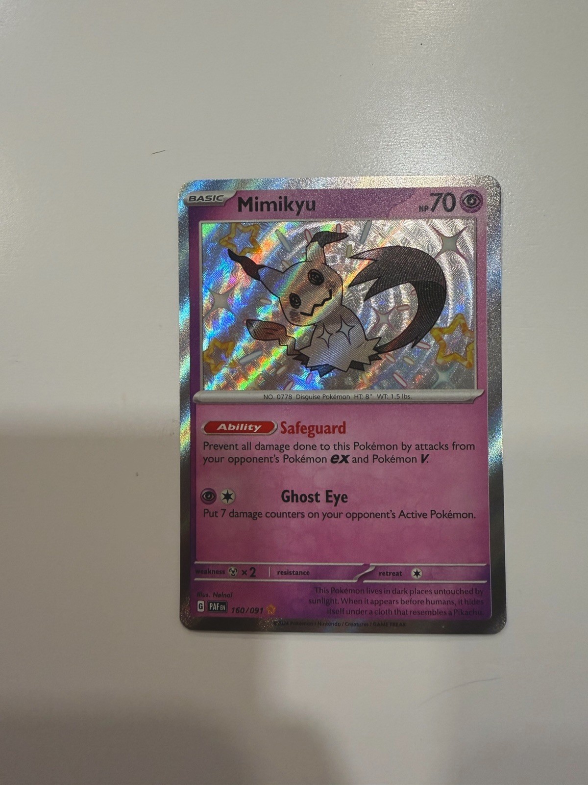 Mimikyu 160/091 Pokemon TCG Paldean Fates Shiny Rare Card Near Mint Condition