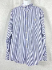 Vintage Ralph Lauren Polo Golf  Shirt Mens XL White Blue Button Up Striped