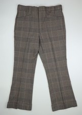 Vintage 60s 70s SEARS Kings Road Plaid Houndstooth Flare Pants 36 Short 36x28.5