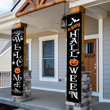 Halloween Hanging Banner Happy Halloween Welcome Front Door Porch Signs