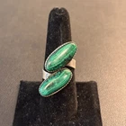 Vintage Handmade Native Inspired Malachite 925 Silver Bypass Adjustable Ring