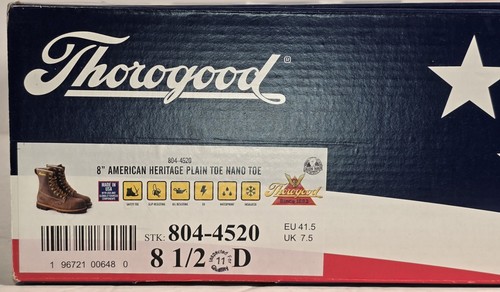 Thorogood Men's American Heritage 8" Plain Toe Nano Toe Insulated Work Boot 8.5D - Picture 16 of 16
