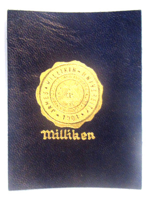 circa 1910 MILLIKEN UNIVERSITY Seal embossed leather tobacco insert premium