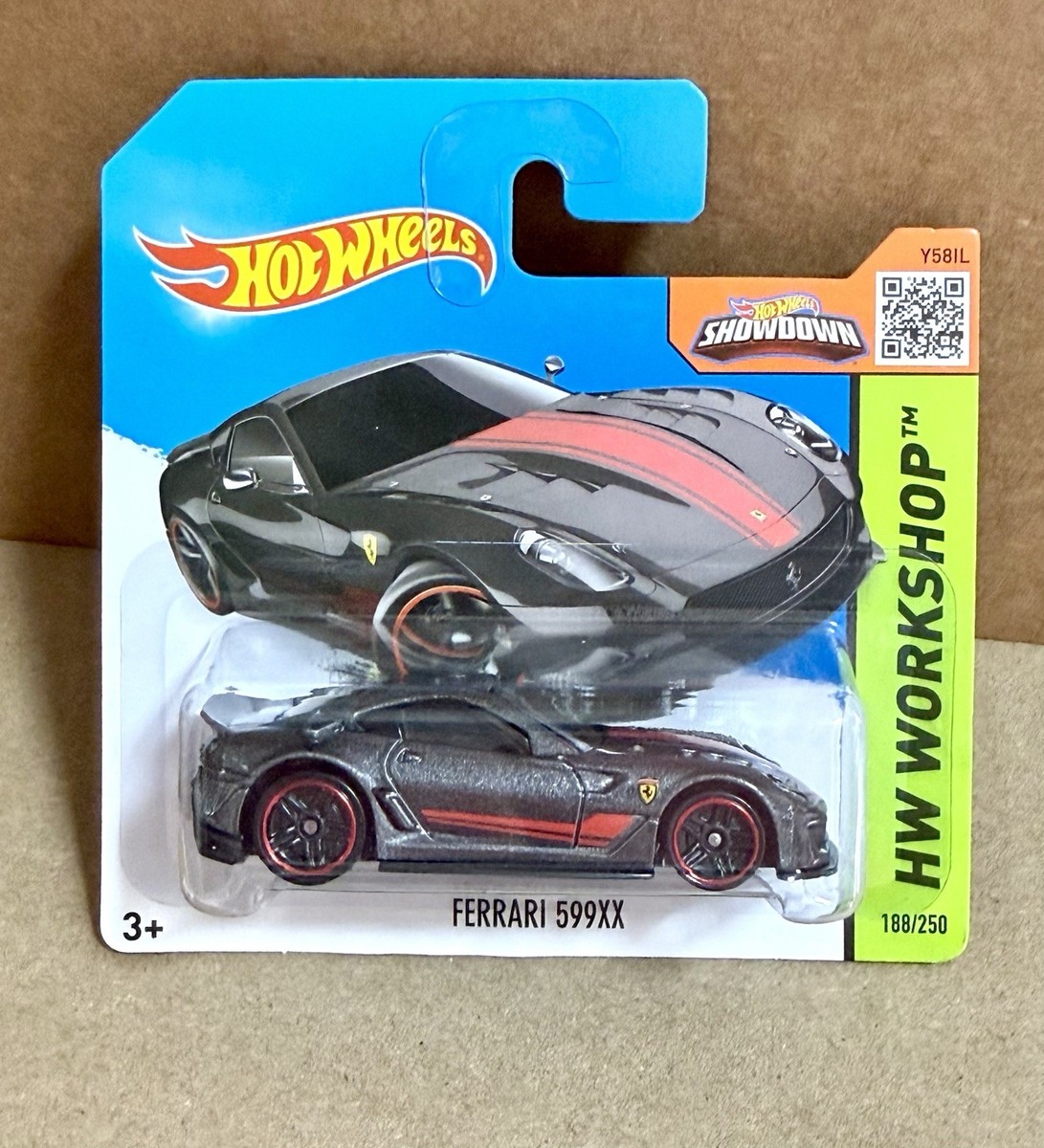 RARE 2015 Hot Wheels SHORT CARD Ferrari 599xx - Charcoal Gray - HW