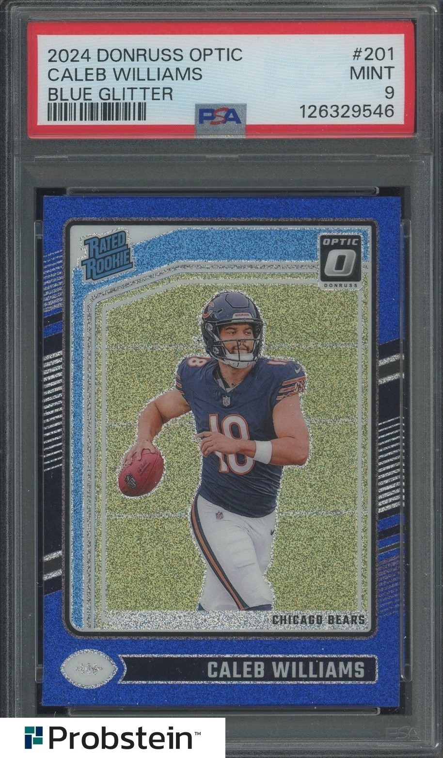 2024 Donruss Optic Blue Glitter Prizm #201 Caleb Williams Bears RC Rookie PSA 9