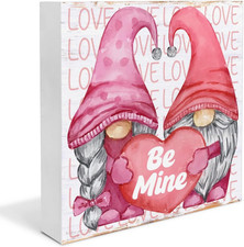 Romantic Valentine's Day Gnomes Wooden Sign Home Decor 5x5 Inches