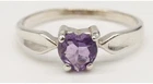 Vintage Signed SHUBE 925 Sterling Silver Heart Amethyst Solitaire Ring Size 9.25