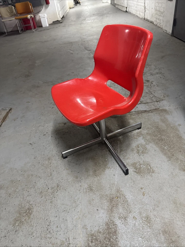 Vintage Overman Red Swivel Plastic Chrome Chair Svante Schoblom - Image 2 of 4