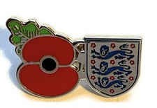 England Football Pin Badge Poppy Three Lions Motif Remembrance UK Stock