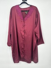 Vintage Solange Satin Burgundy Red Button Down Nightgown Nightdress Size 18/20