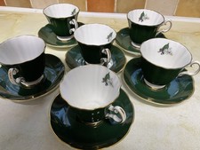 6 Sets Vintage Royal Grafton Fine Bone China Duos Deep Green Gold Trim