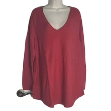 Eileen Fisher Organic Cotton Certified Dyeing RED V-neck sweater Sz XL NEW