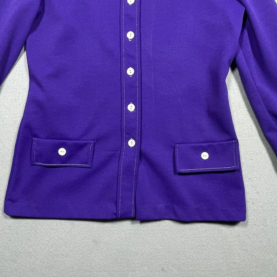 Blusa De Colección NRC Moda Mujeres Púrpura Cuello Daga Abotonada Años 60 70 Mod MCM Foto 4 de 4