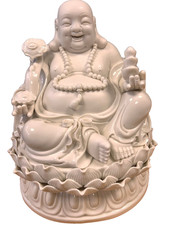 Extra Large White Ceramic Laughing Buddha Figurine