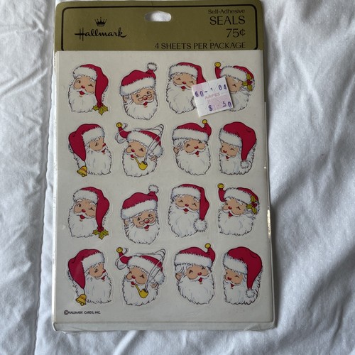 VINTAGE WEIHNACHTEN WEIHNACHTSMANN PUNZE 4 BLÄTTER AUFKLEBER NOS! - Bild 1 von 3