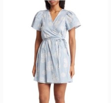 Madewell Desert Wrap Dress 100% Cotton Tranquil Lake Blue & White Sz M NEW! $128