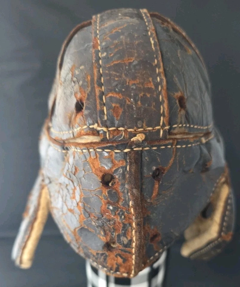 Vintage 1920s Leather Dog Ear Antique Football Helmet Old Kids/Small - Image 2 of 4