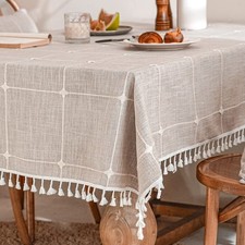 Tablecloths, Embroidered Waterproof Table Cloth Cotton Linen Wrinkle Free Ant...
