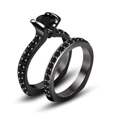 2CT Round Cut Lab Created Diamond Bridal Wedding Ring Set 14K Black Gold Over