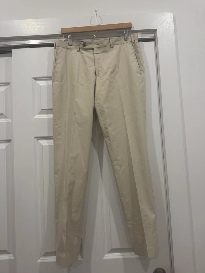 Pantalones chinos informales rectos delanteros planos beige Luciano Barbera para hombre 50 34US Italia Foto 3 de 4